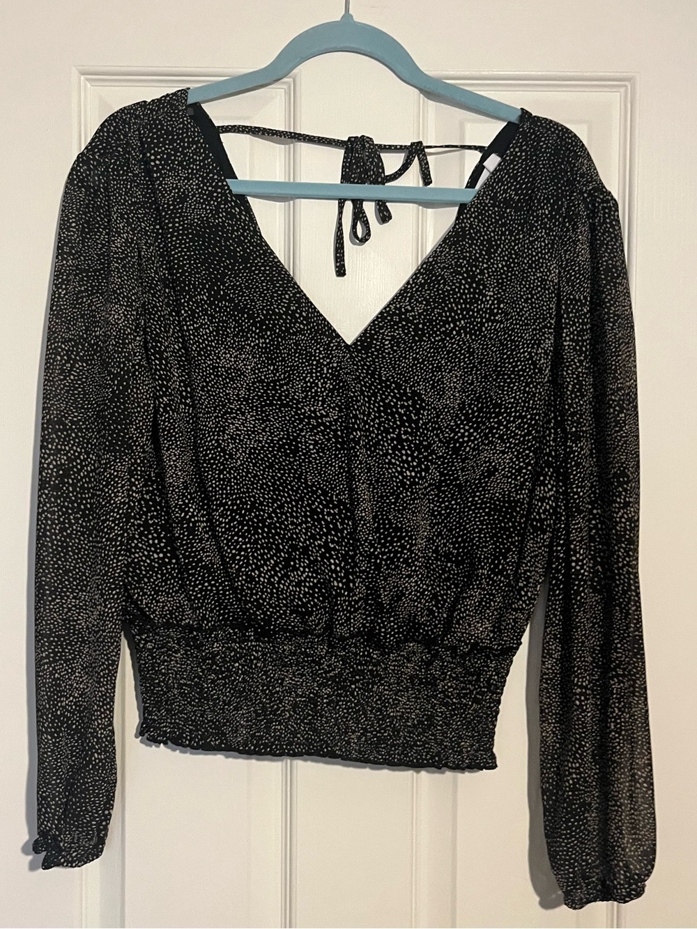 Women's Black Double V-Neck Long Sleeve Blouse
